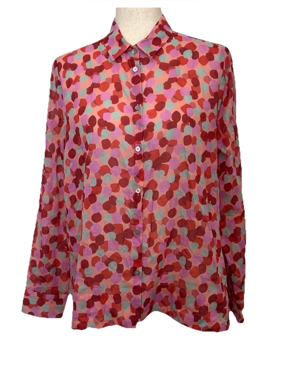 Rosso35 3/4 sleeve 100% cotton dot print button front shirt made in Italy